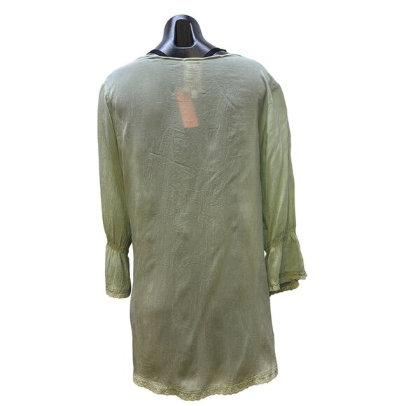 Johnny Was Mint Green Embroidered Silk Blouse L - Picture 2 of 7